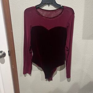 HYFVE Burgundy Velvet Long Sleeve Bodysuit Size L NWT